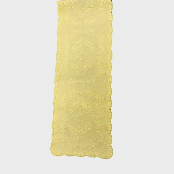 Yellow Quilted Scalloped Table Runner 16x86 Reversible Floral Cotton Cottagecore - Picture 1 of 4